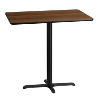 Flash Furniture XU-WALTB-3042-T2230B-GG 30" x 42" Rectangular Walnut Laminate Table Top with 22" x 30" Bar Height Table Base